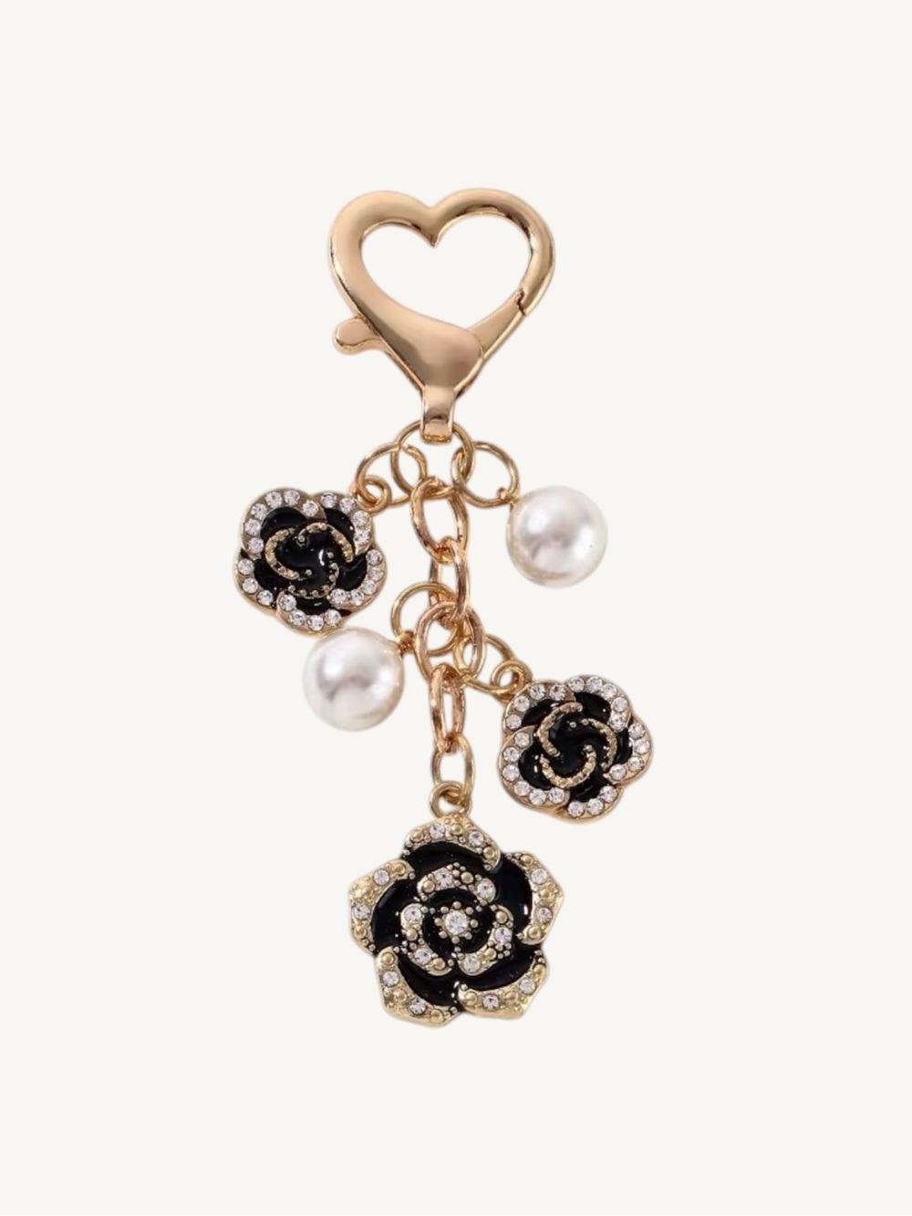 Enamel and Gold Charm Keychain Bag Charm Floral Bee Butterfly Purse Charm - Picture 3 of 16